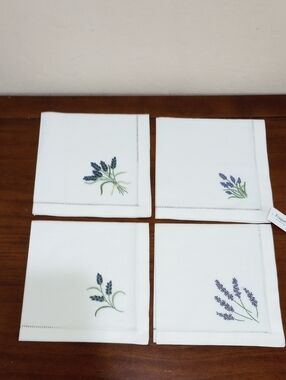 Fragonard Lavender Embroidered Napkins, Set Of 4 - New!